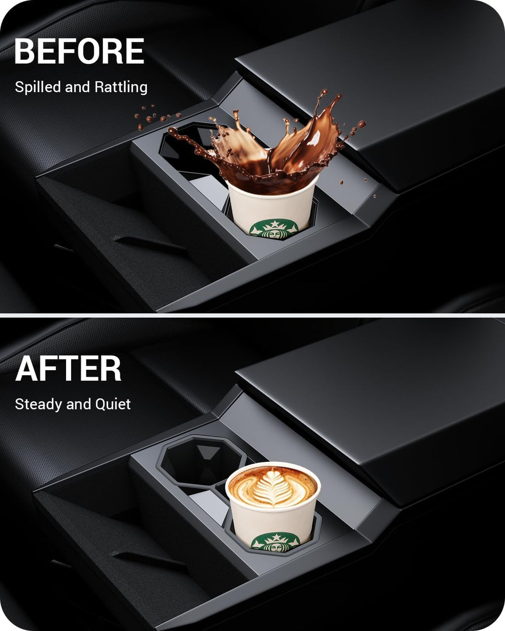 BASENOR 2024 2025 Tesla Cybertruck Center Console Cup Holder Insert [Carbon Edition] Silicone Non-Slip Car Drink Holder Cybertruck Interior Accessories