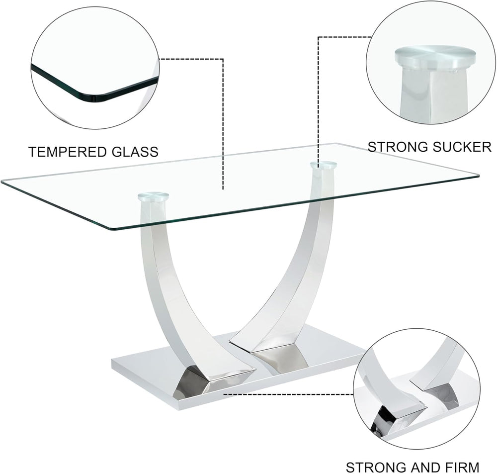 Modern Silver Dining Table, 63" Dining Room Table for 4-6 with Heavy Dut...