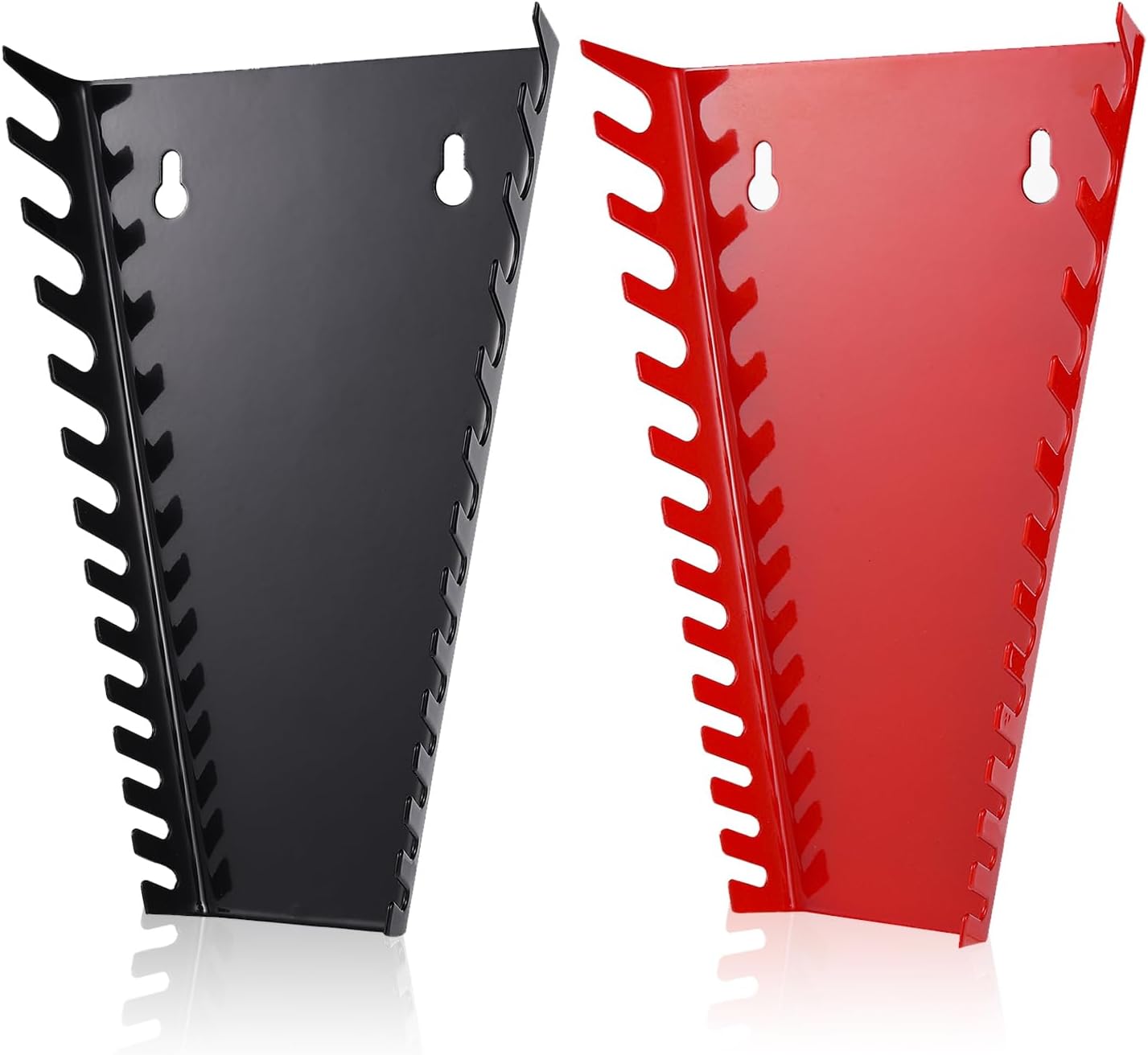 ALOANES 26-Slot Metal Wrench Organizer, Heavy Duty Hanging Wrench Organizer Tray for Tool Box&Wall, Fit SAE & Metric Wrench Storage, 2 Pack Wrench Holders (Red&Black)