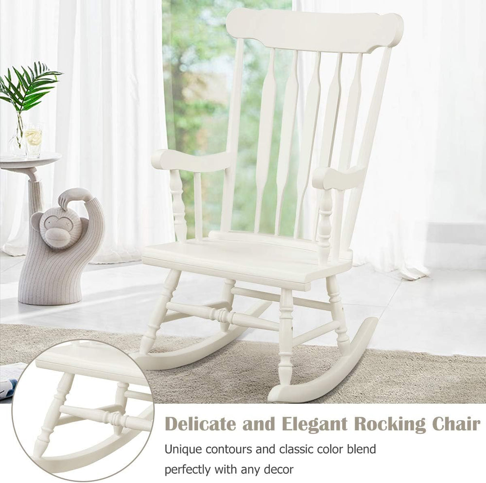 Giantex Outdoor Wood Rocking Chair - Patio Rocking Chair with Solid Rubber Wo...