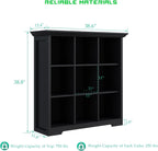 Cube Storage Bookcase with Base - Wooden 3 Tiers Floor Standing Open Shelf Cabinet for Home and Office, 9-Cube Lattice Bookshelf, Black