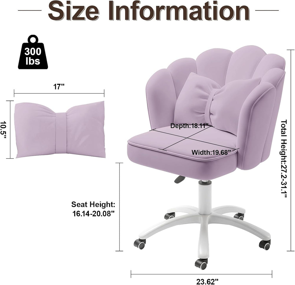 Vanity Chair with Wheels Velvet Petal Desk Chair Upholstered Tufted Home Offi...
