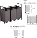 LINZINAR 3-Bag Laundry Sorter,Laundry Hamper Cart with Heavy Duty Rolling Lockable Wheels and Removable Bags (Brown)