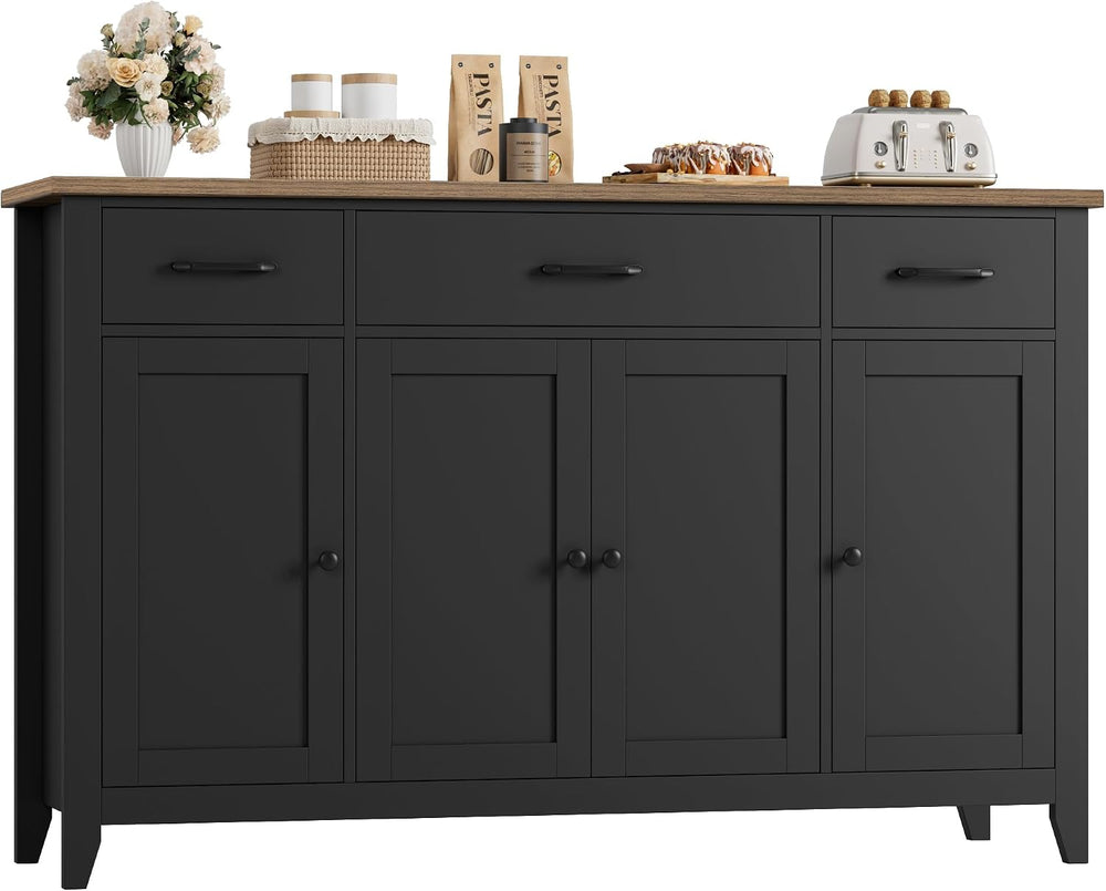 HORSTORS 55" W Buffet Cabinet with Storage, Kitchen Storage Cabinet, Black