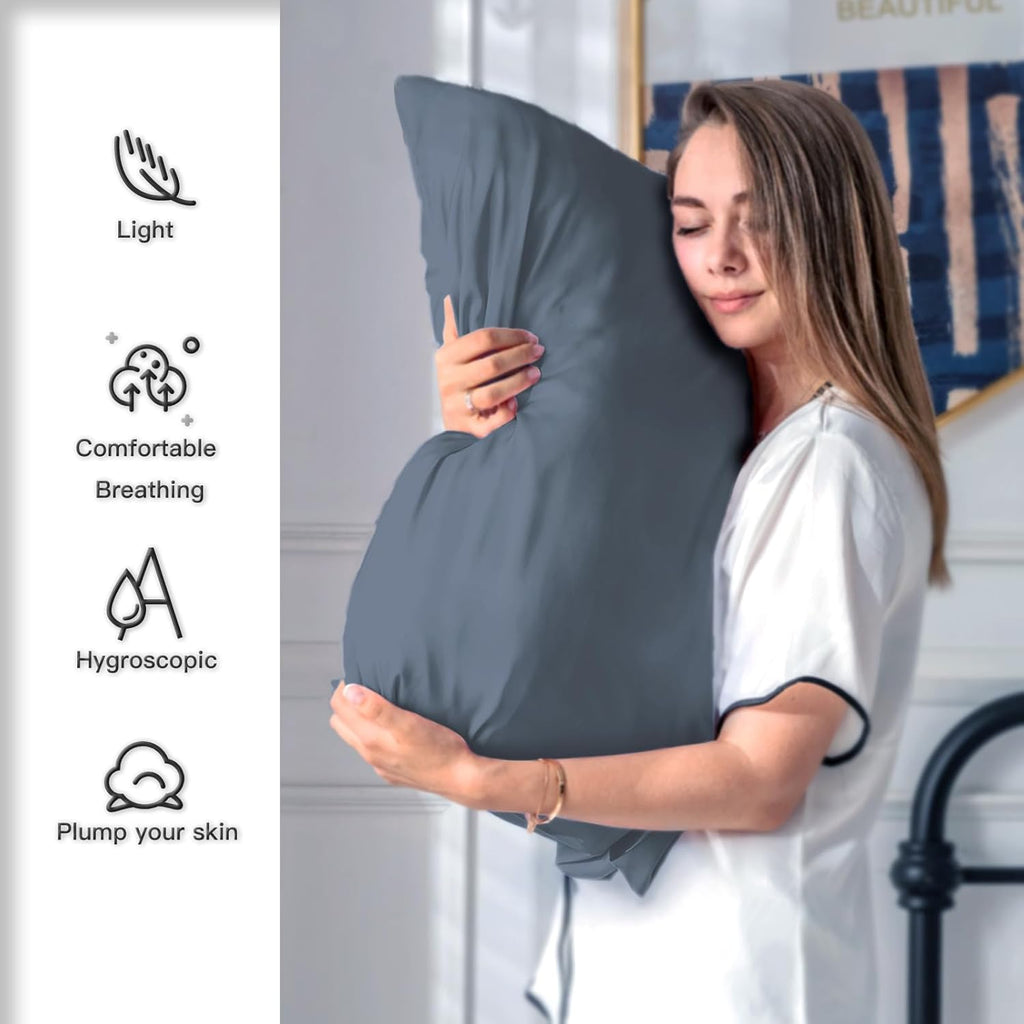 Mulberry Silk Pillow Cases for Hair and Skin Queen Size Silk Pillowcase with Zipper Soft Breathable Smooth Cooling Satin Silk Pillow Covers for Sleeping (Space Grey,20"X 30",1Pcs)