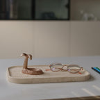 ‌VEROBELL Travertine Bathroom Vanity Tray | Natural Stone Storage Organizer | Luxury Home Decor for Countertop, Dresser, Spa | Non-Resin & Durable Design,11.8"x7.8"x0.6"