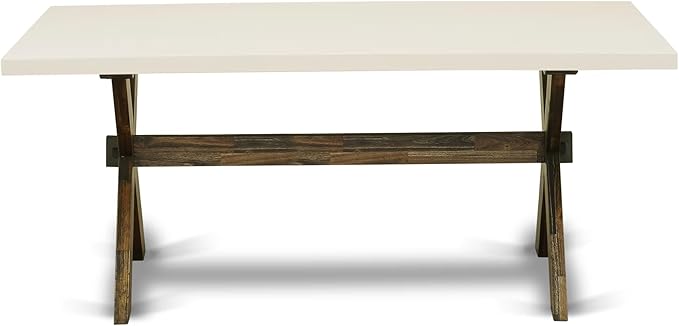 East West Furniture X727MZ748-6 6 Piece Dining Table Set Contains a Rectangle Kitchen Table with X-Legs and 4 Coffee Linen Fabric Upholstered Chairs with a Bench, 40x72 Inch, Multi-Color