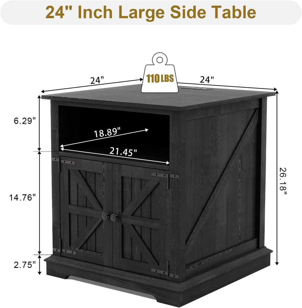 MUUEGM End Table Set of 2 Large Side Table 24" Farmhouse Nightstands wit...