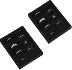 Frebeauty Small Jewelry Tray Set,Velvet Ring Organizer,Stackable Jewelry Organizer Tray,Mini Jewelry Drawer Organizer,4.92 x 3.74 x 0.9 Inches,7 Slots Ring Tray for Women (Set 2,Black)