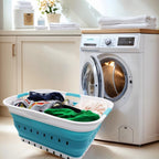 SAMMART 42L Collapsible Plastic Laundry Basket - Foldable Pop Up Storage Container/Organizer - Space Saving Hamper/Basket (1, White/Bright Blue)