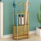 Metal Umbrella Holder, Umbrella Rack with Non-slip Pads, Umbrella Stands with Hook, Freestanding Umbrella Basket for Entryway, Living Room(Gold)