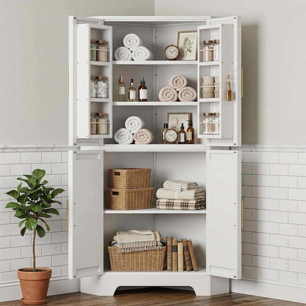 Corner Cabinet, Metal Storage, Kitchen Pantry Cabinet with Adjustable Shelves...