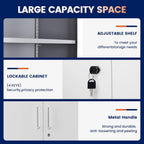 Yizosh Metal Storage Locking Cabinet with 4 Doors and 2 Adjustable Shelves,71" Lockable Garage Tall Steel Cabinet,for Home Office,Living Room,Pantry,Gym,Commercial Storage (Gray White)