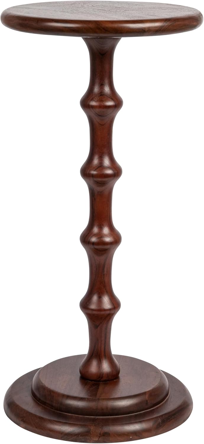 Creative Co-Op Ergo Pedestal Cocktail Side Table, Dark Chestnut