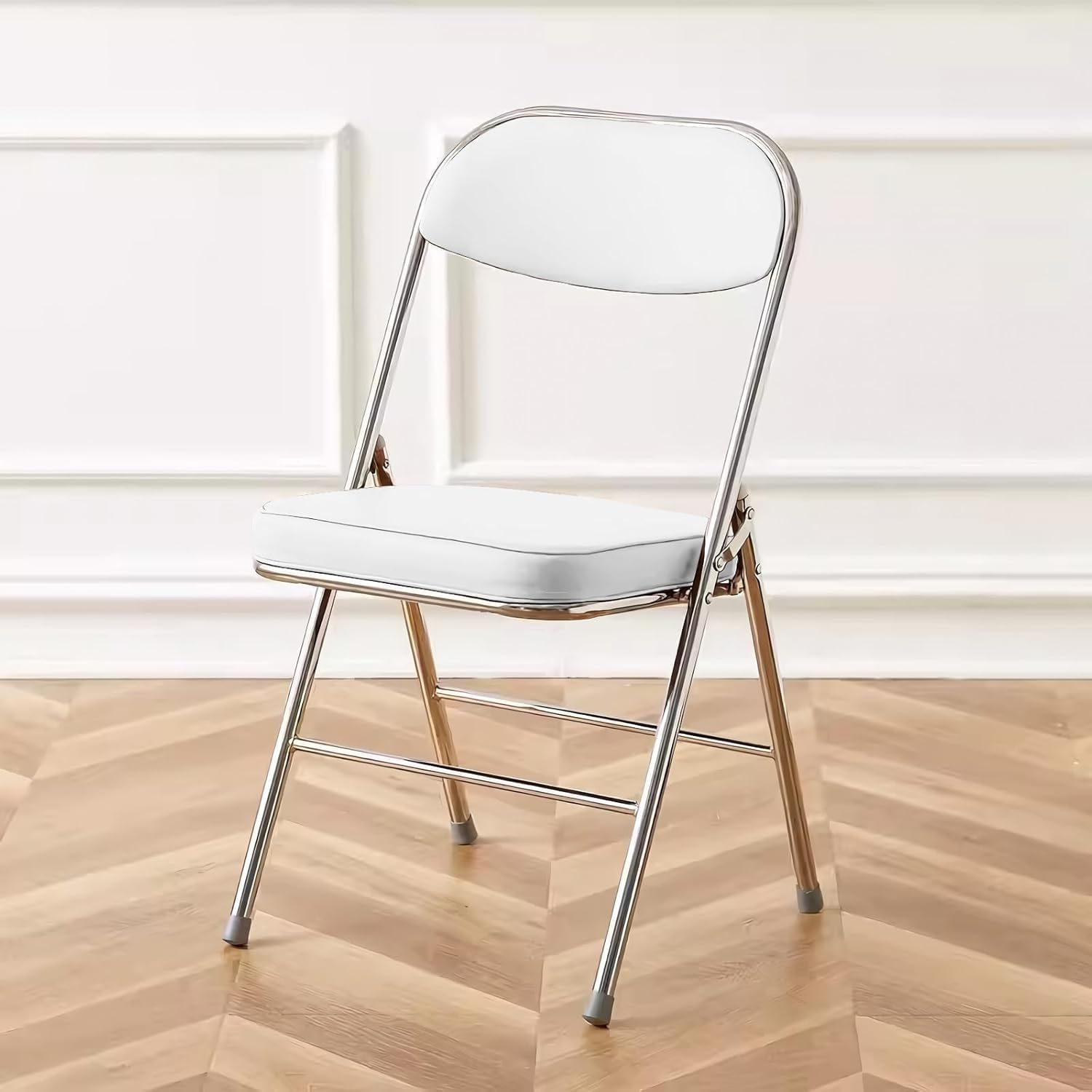 Folding Chairs with Padded Seats for Outdoor & Indoor, Portable Stackable Commercial with Steel Frame(White)