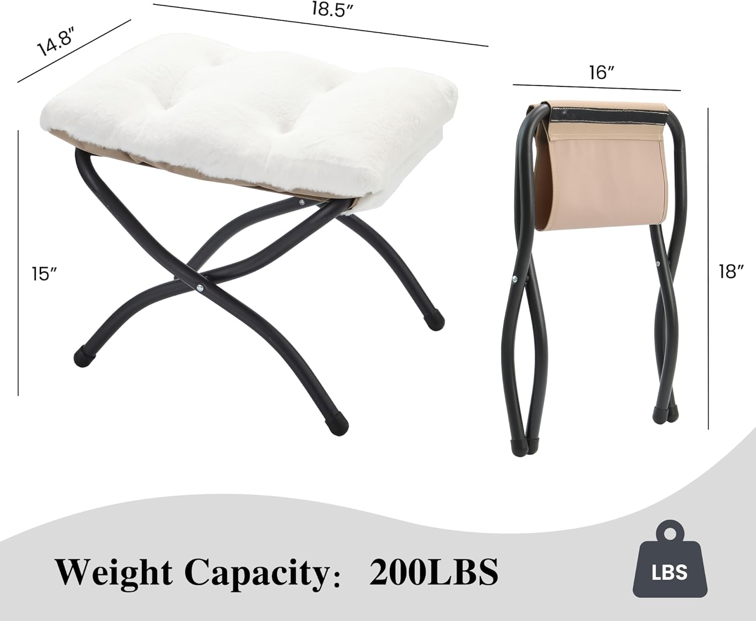 15"(H) Folding Ottoman, Set of 2, Foldable Footrest Stool, Small Foot Stool for Couch, Collapsible Foot Rest Ottoman for Sofa, Accent Padded Ottomans for Living Room, Bedroom, White