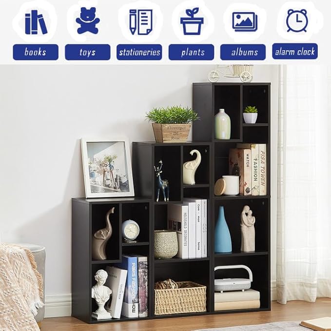 VECELO Modern Bookshelf, 5 Cube Shelf, Fits Tallest Hardcovers, Horizontal Available, Storage Organzier for Home Office, Matte Black