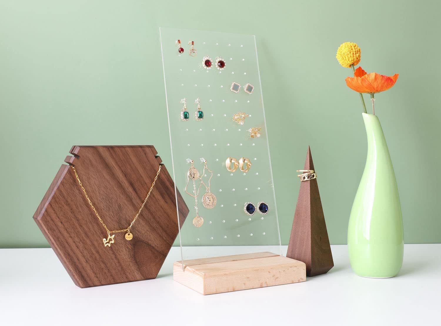 GemeShou Beech earring display for selling jewelry, wooden earring holder for studs display, small jewelry studs display board for show【Wood stand with acrylic board-Beech】