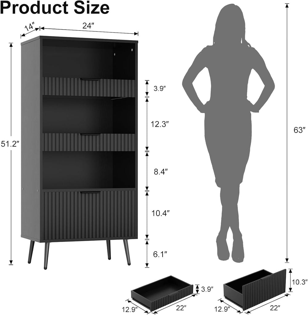 51" Tall Modern Black Storage Cabinet, Freestanding Kitchen Pantry Cabin...