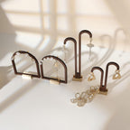GemeShou 3pcs Wooden stud earring organizer holder, walnut earring hangers with brass base, Small Cute earring display for selling with 9 holes for each【Arch frame-3pcs】