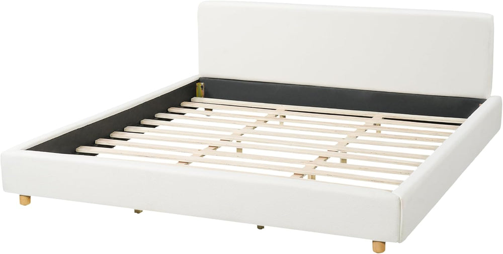 Merax King Size Boucle Upholstered Platform Bed Frame with Headboard,Modern S...
