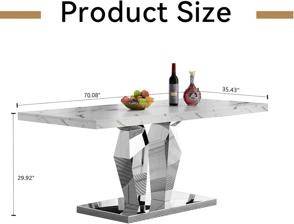 Henf Luxury Marble Dining Table for 6-8 Rectangular 70" Faux Marble Kitc...