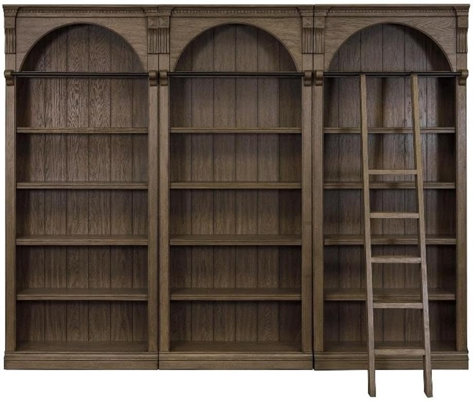 Traditional 8' Tall Wood Bookcase Wall With Ladder Office Bookcase Brown