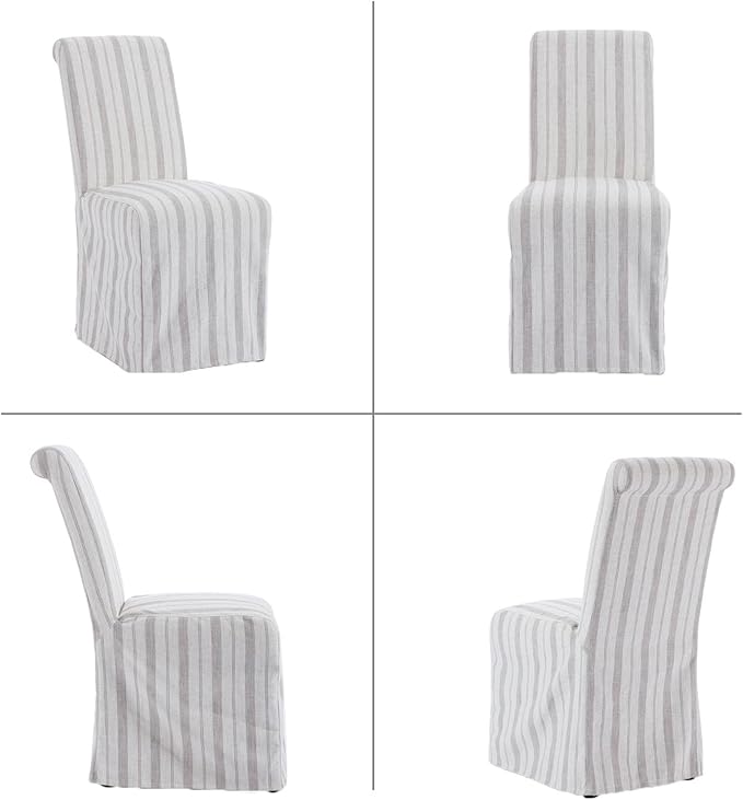 Parsons Dining Chairs Set of 2 Upholstered Linen Fabric Kitchen Chairs with Removable Skirt, High Back Side Chairs with Solid Wood Legs for Dining/Living Room, Banquet,Khaki