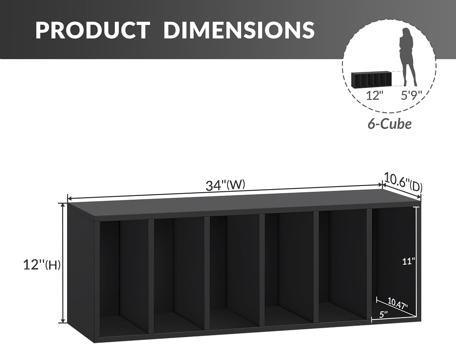 IOTXY DIY Modular Cube Bookcase - CubeXY Customizable Stackable Expandable Basic Shelving Units, 6-Cube Wooden Open Bookshelf with Removable Shelves for Books Organizer, Black