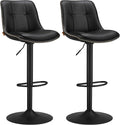 VASAGLE Bar Stools, Set of 2 Swivel Bar Chairs, Adjustable Height, Quilt, Synthetic Leather Kitchen Stools with Back and Footrest, Dining Room, Counter, Steel, Ink Black ULJB095B01