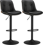 VASAGLE Bar Stools, Set of 2 Swivel Bar Chairs, Adjustable Height, Quilt, Synthetic Leather Kitchen Stools with Back and Footrest, Dining Room, Counter, Steel, Ink Black ULJB095B01