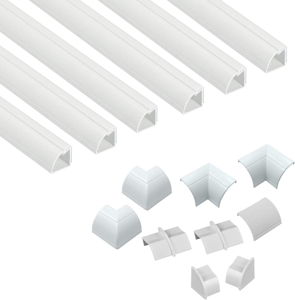 D-Line 30ft White Corner Cable Concealer Multipack, Floor Wire Hider, Quarter Round Cord Cover, Organize Cords in Corners, Floor Molding - 6X 5ft Lengths & Accessories