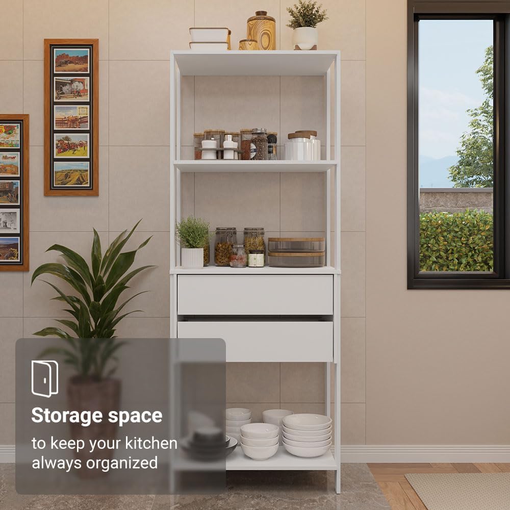 Madesa Kitchen Pantry Storage Rack 27" L with 2 Drawers and Open Shelves...