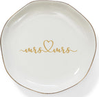 HOME SMILE Mrs and Mrs Gifts，Wedding Gifts for Couples,Ring Dish,Ceramic White