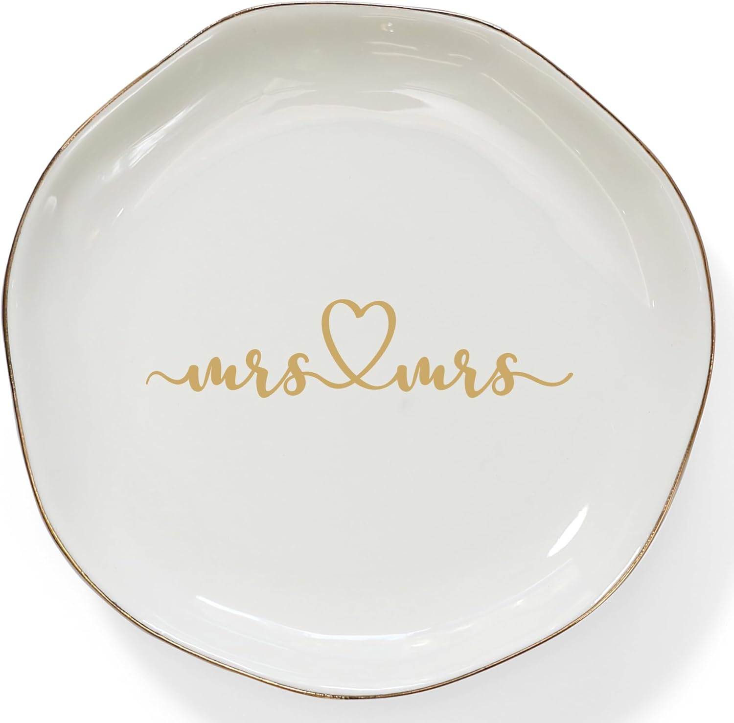 HOME SMILE Mrs and Mrs Gifts，Wedding Gifts for Couples,Ring Dish,Ceramic White