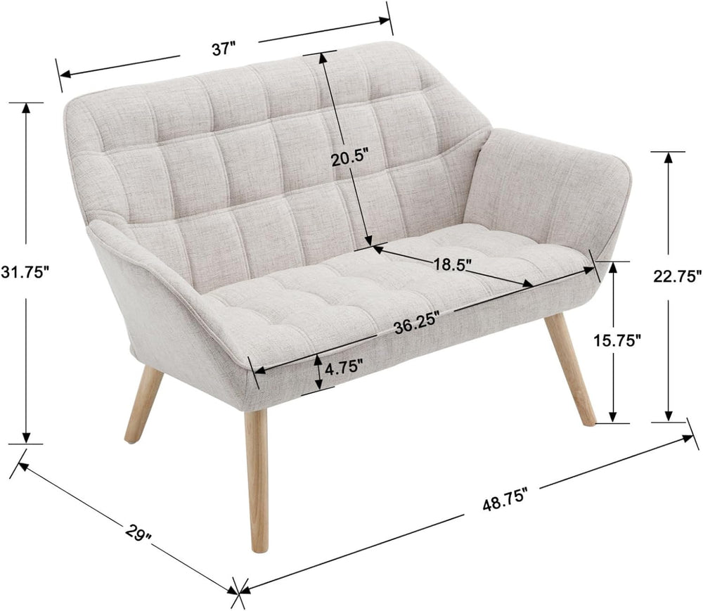 48”Small Loveseat Sofa, Modern Linen Upholstered Mini Couch 2-Seater Fluffy L...