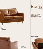 60" Faux Leather Sofa, Loveseat Couch, Mid Century Modern Love Seat Couches with Solid Wood Frame for Living Room Bedroom