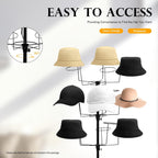 7-Tier Freestanding Hat Rack, 35 Hooks Rotating Hat Display Stand with Wheels, Black Metal Hat Holder Organizer for Retail Stores, Home, Hotels Use