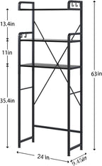 Over-The-Toilet Storage Rack with 3-Tier Shelves, Space Saver Toilet Shelf, Bathroom Storage Organizer with Hooks for Over-Toilet Storage (Black)