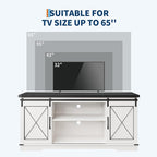 IDEALHOUSE Farmhouse TV Stand for TV up to 65 Inch, Entertainment Center with Sliding Barn Doors and Adjustable Shelves, Mid Century Modern Media Console Table for Living Room, White & Black