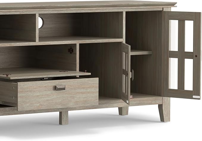 SIMPLIHOME Artisan TV Stand - 72 inch Wide Solid Wood Media Console in Distressed Grey, Contemporary Entertainment Center for Living Room for TVs up to 80 Inches with Drawers and Cable Management