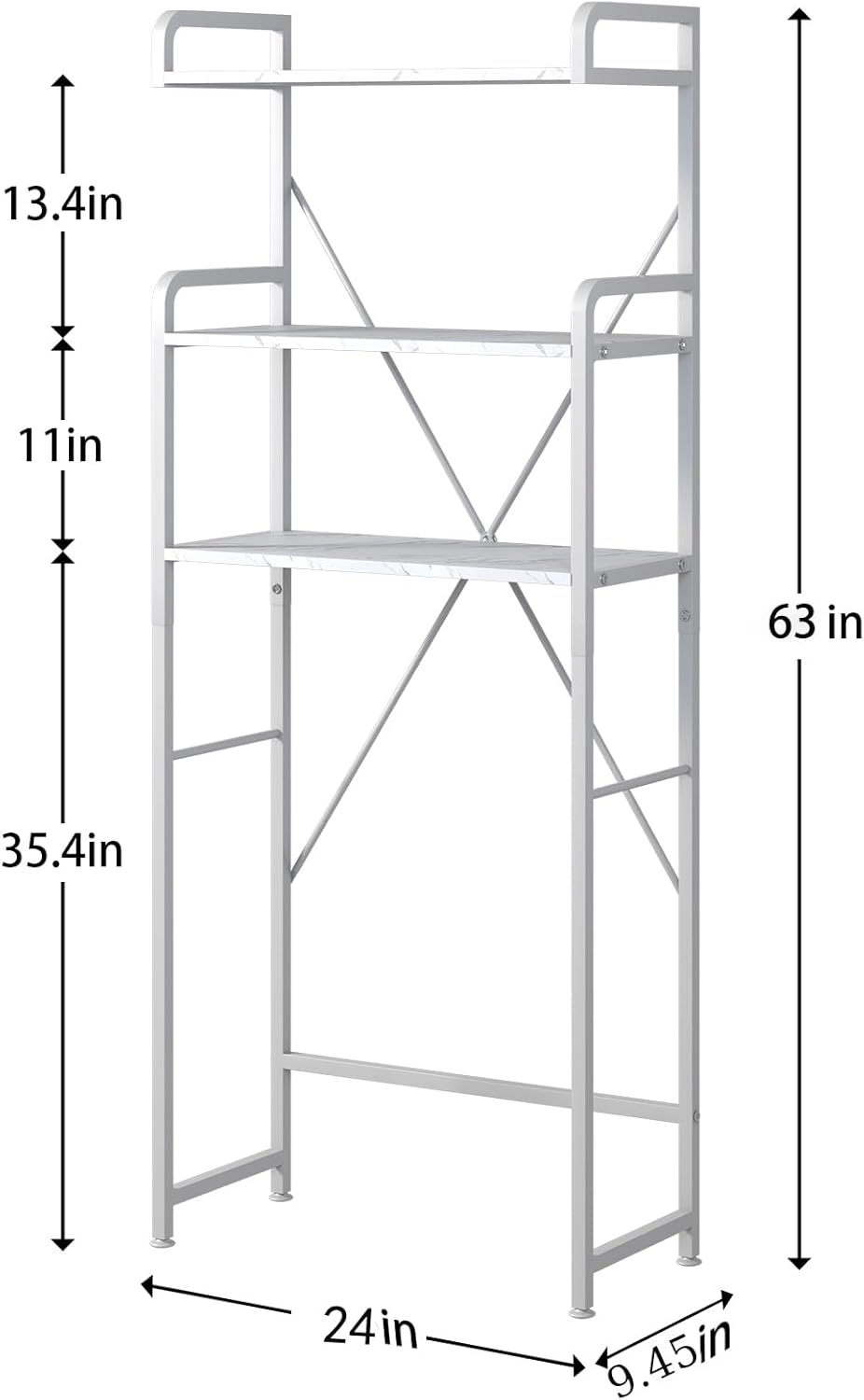 Over The Toilet Storage Rack with 3-Tier Bathroom Shelves, Space Saver Toilet Shelf, Bathroom Storage Organizer with Hooks for Over Toilet Storage and Bathroom Shelf (White Faux Marble)