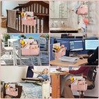 Bedside Storage Organizer 5 Pockets with 4 Hooks Hanging Storage Bag for Headboards/Bunk Bed (2Pack Pink)