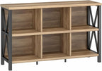 FATORRI 6 Cube Storage Organizer with Shelf, Long Wood and Metal Cubby Bookcase, Industrial Horizontal Bookshelf (Rustic Oak, 47 Inch)