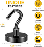 DIYMAG Black Magnetic Hooks, 120 LB Heavy Duty Strong Magnets with Hook, Rare Earth Neodymium Magnet for Cruise Cabins Ship Essentials 12 Packs