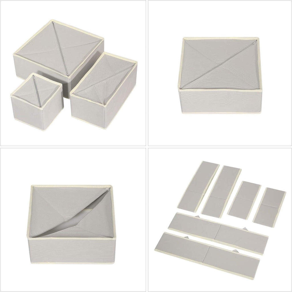 6 Pack Foldable Drawer Organizer Dividers Cloth Storage Box Closet Dresser Organizer Cube Fabric Containers Basket Bins for Underwear Bras Socks Panties Lingeries Nursery Baby Clothes Gray