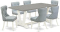 East West Furniture V097SI215-7 7 Piece Dining Table Set Consist of a Rectangle Kitchen Table with V-Legs and 6 Baby Blue Linen Fabric Parson Dining Room Chairs, 40x72 Inch, Multi-Color