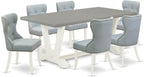 East West Furniture V097SI215-7 7 Piece Dining Table Set Consist of a Rectangle Kitchen Table with V-Legs and 6 Baby Blue Linen Fabric Parson Dining Room Chairs, 40x72 Inch, Multi-Color