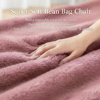 Faux Rabbit Fur Bean Bag Chair Cover Only (No Filler), Stuffed Animal Storage Bean Bag Cover, Ultra‑Soft, Washable, Zippered, Non‑Slip Bottom, Handle,Living Room Furniture for Adults Pink