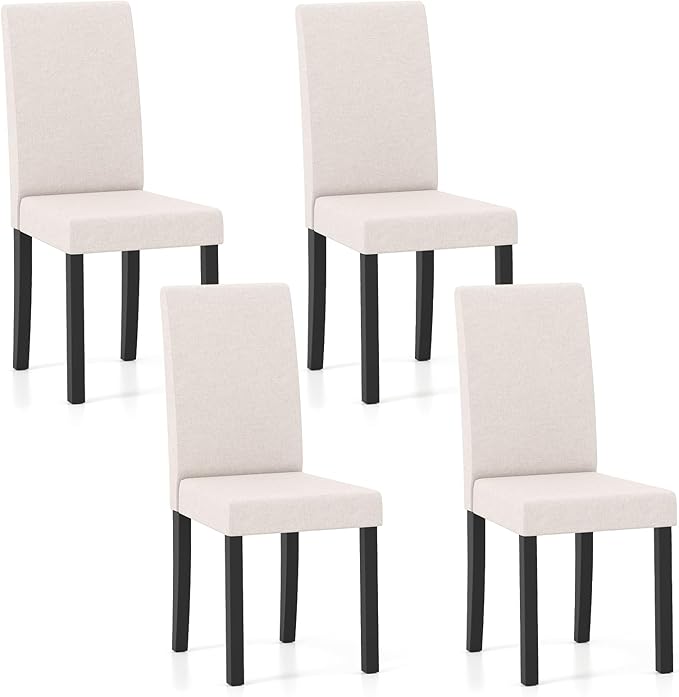 Giantex Upholstered Dining Chair Set of 4, Mid Century Modern Fabric Kitchen Chairs with Rubber Wood Legs, Thick Padded Seat, High Back, Side Armless Chairs for Living Dining Room (Beige)